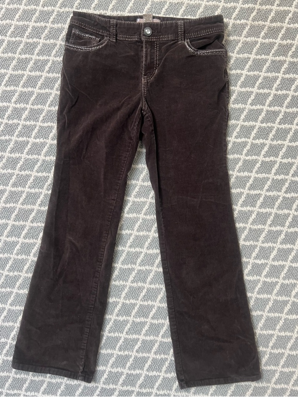 Vintage George Martha 8P Dark Brown Corduroy Pants Tan Stitching Fancy Buttons